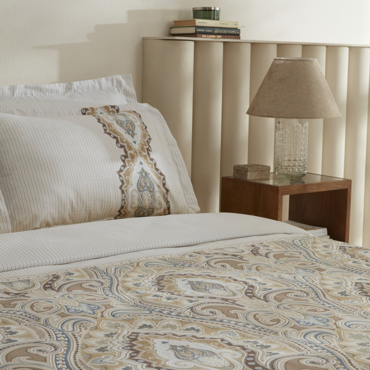 Karaca Home Lemy %100 Cotton Double Duvet Cover Set Cotton Sateen Beige - MALLTURK