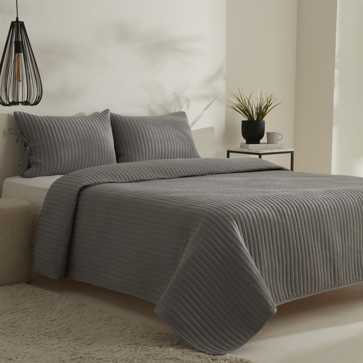 Karaca Home Elie Double Bedspread Set Grey - MALLTURK
