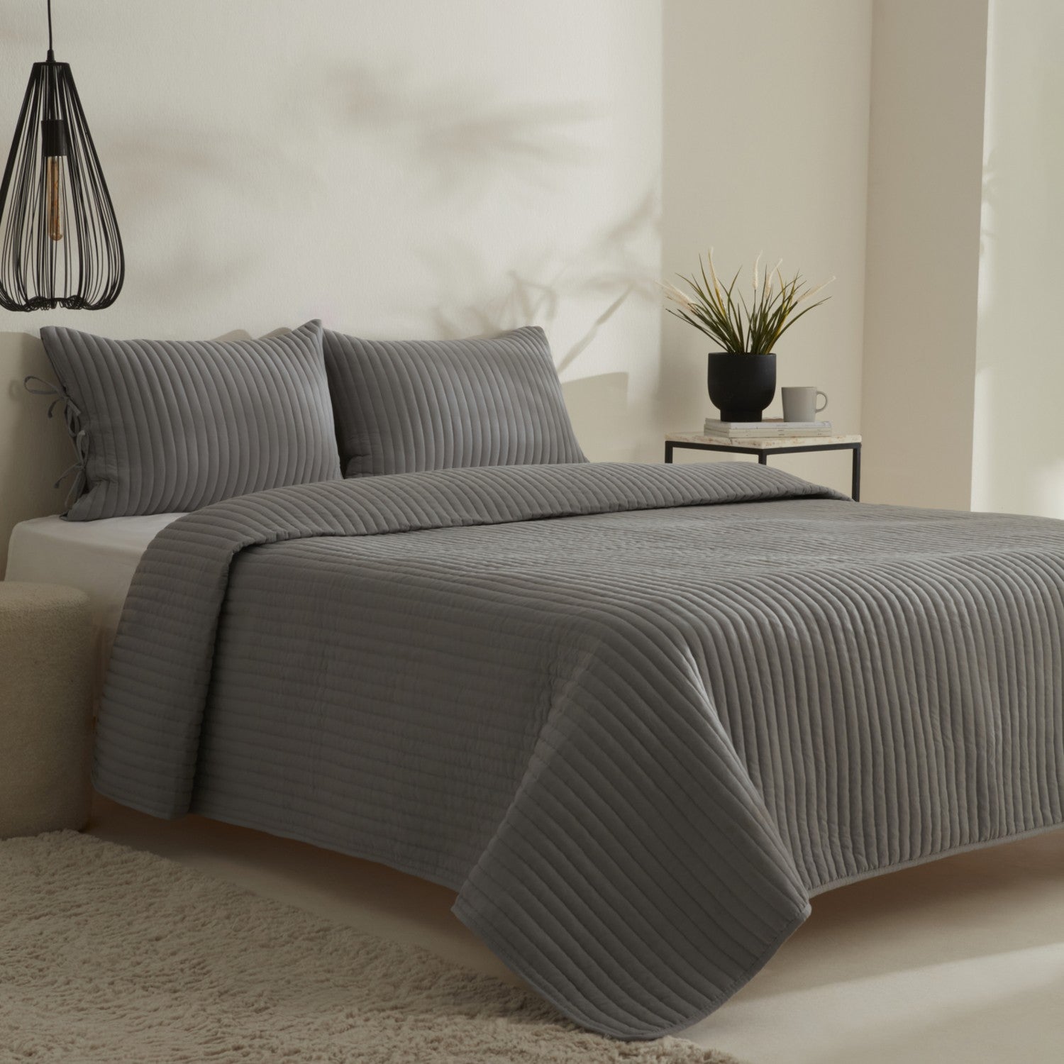 Karaca Home Elie Double Bedspread Set Grey - MALLTURK