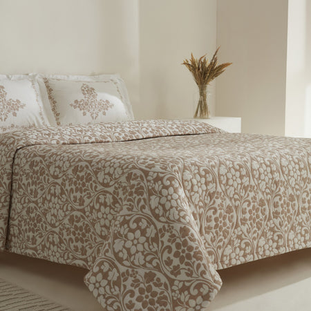 Karaca Home Tiara Beige Double Bedspread Set with Embroidered Cotton Fabric and Pillows - MALLTURK