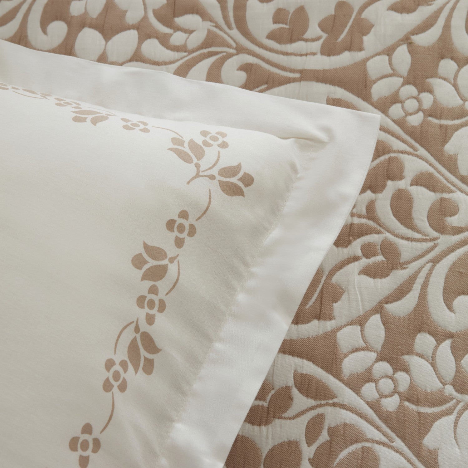 Karaca Home Tiara Beige Double Bedspread Set with Embroidered Cotton Fabric and Pillows - MALLTURK