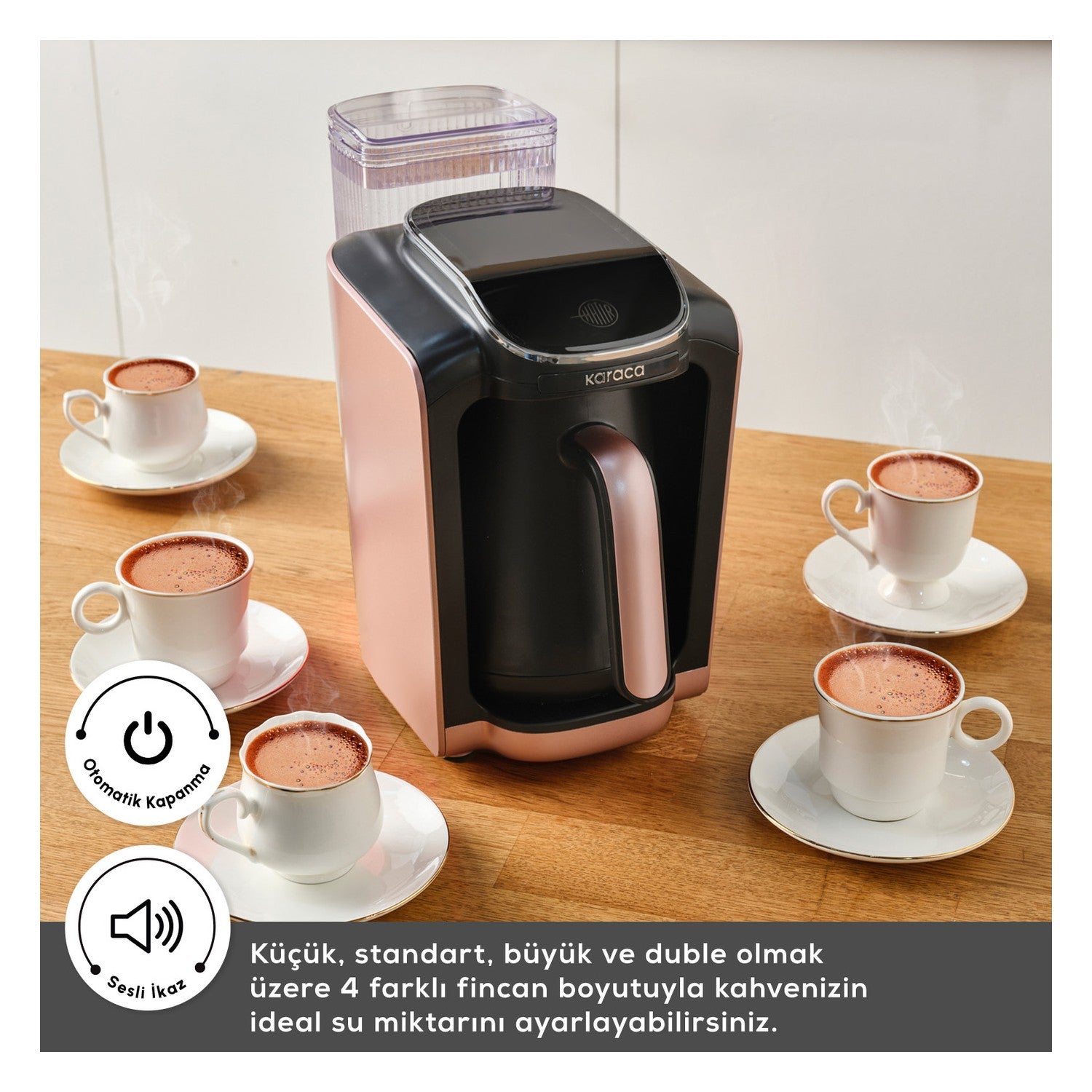 Karaca Hatir Automatic Turkish Coffee Maker with Water Tank, Rose Gold - MALLTURK