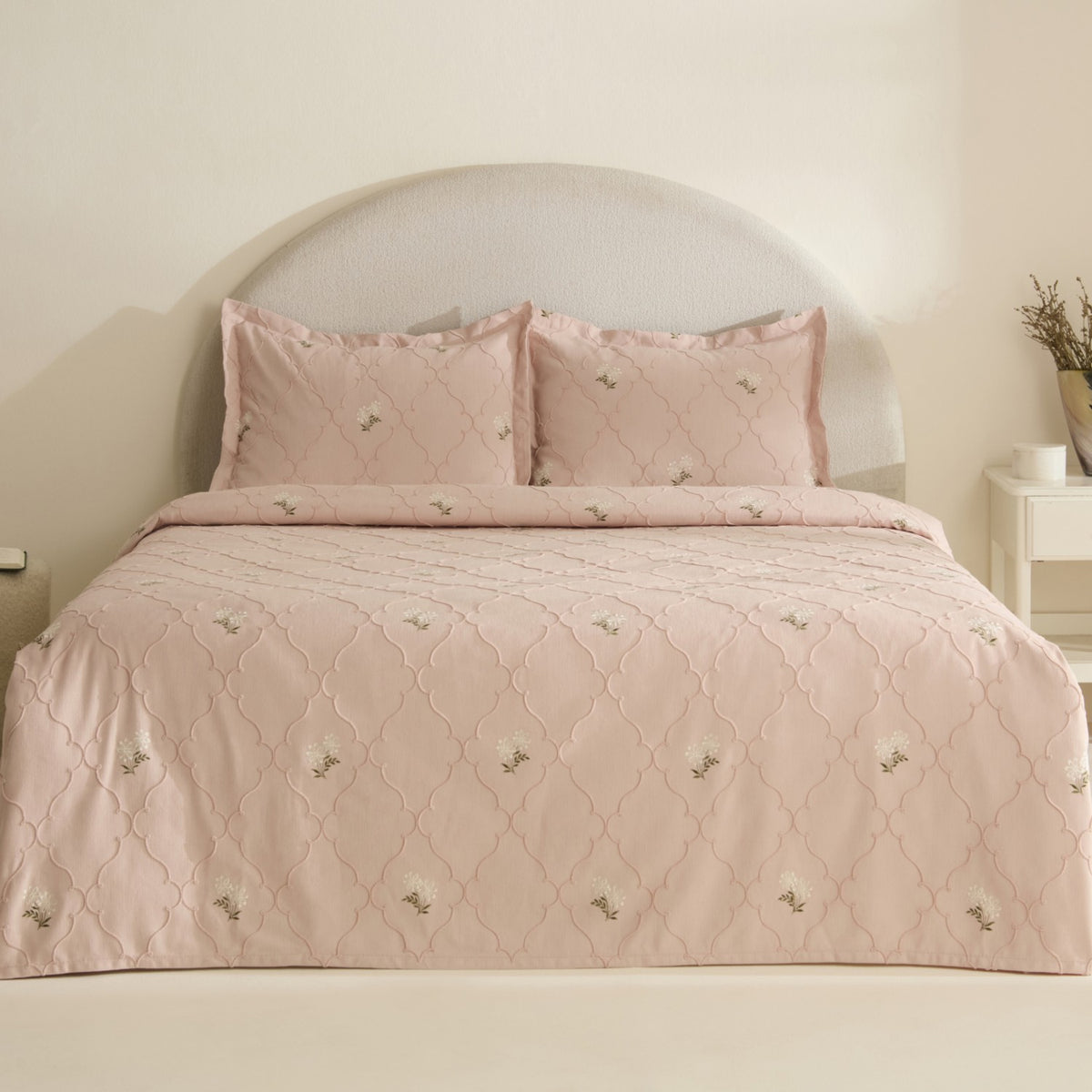 Karaca Home Myra Double Floral Bedspread Powder Pink - MALLTURK
