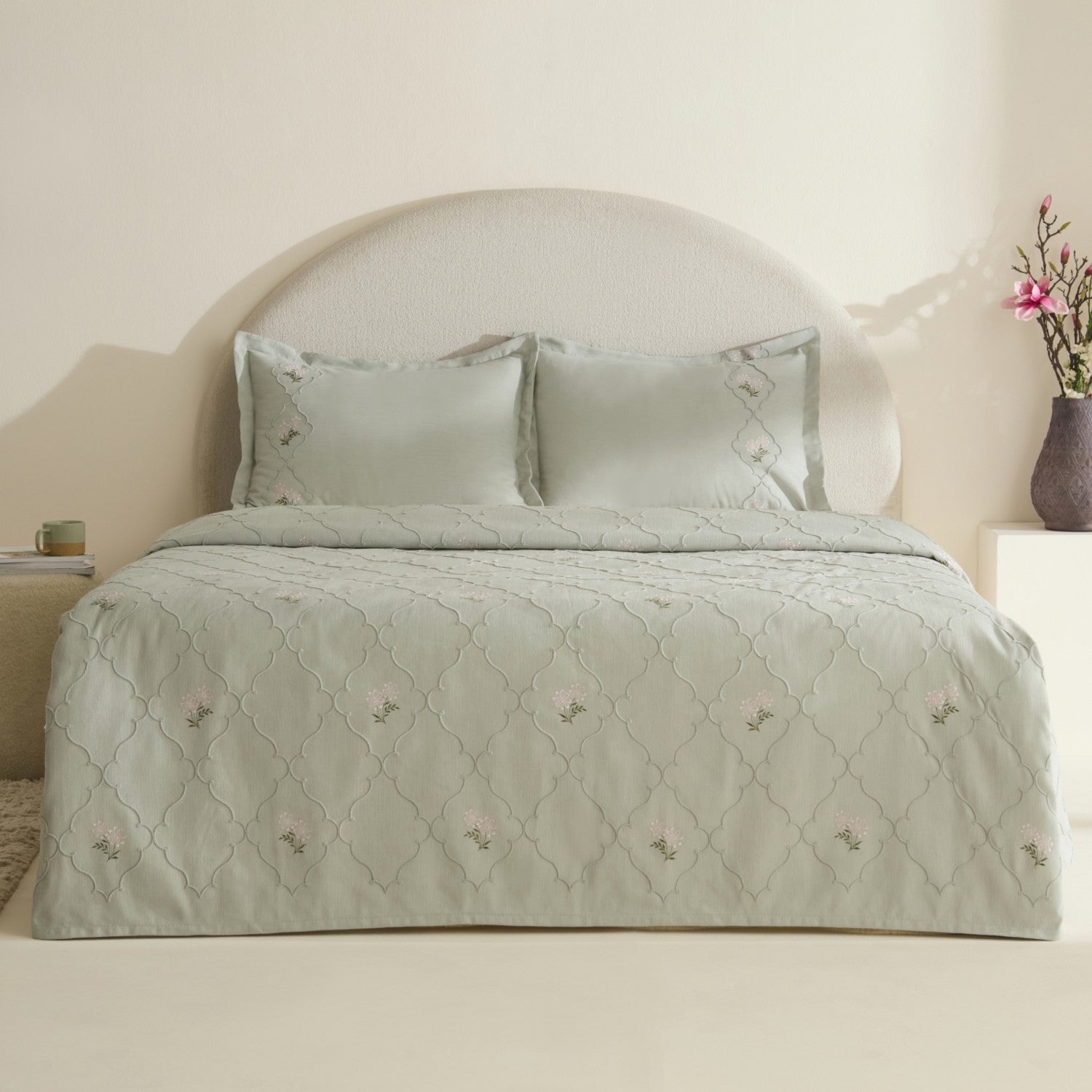 Karaca Home Myra Double Floral Bedspread Sage - MALLTURK