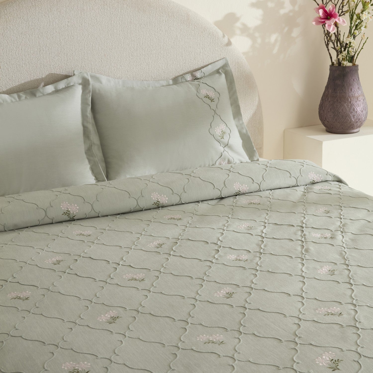 Karaca Home Myra Double Floral Bedspread Sage - MALLTURK