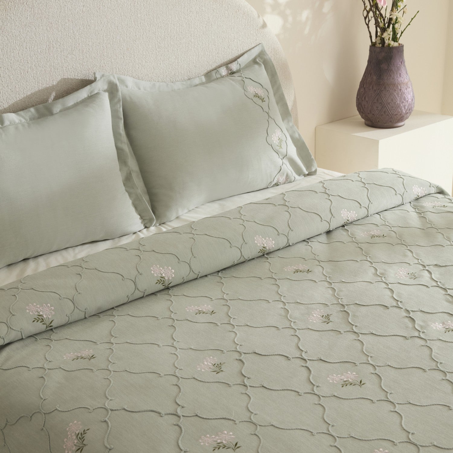 Karaca Home Myra Double Floral Bedspread Sage - MALLTURK