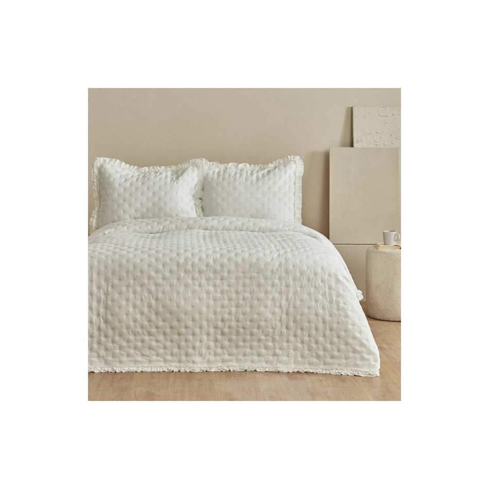 KaracaHome Viona Double Bedspread, Ecru, Cotton Polyester, Plain Theme, 240 x 260 cm - MALLTURK