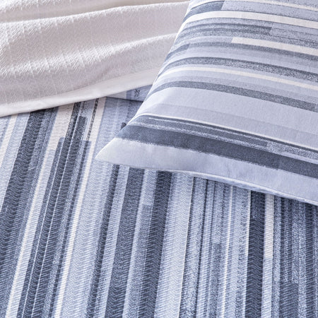 Tac Printed grid Double Pique Bedding Set Blue - MALLTURK