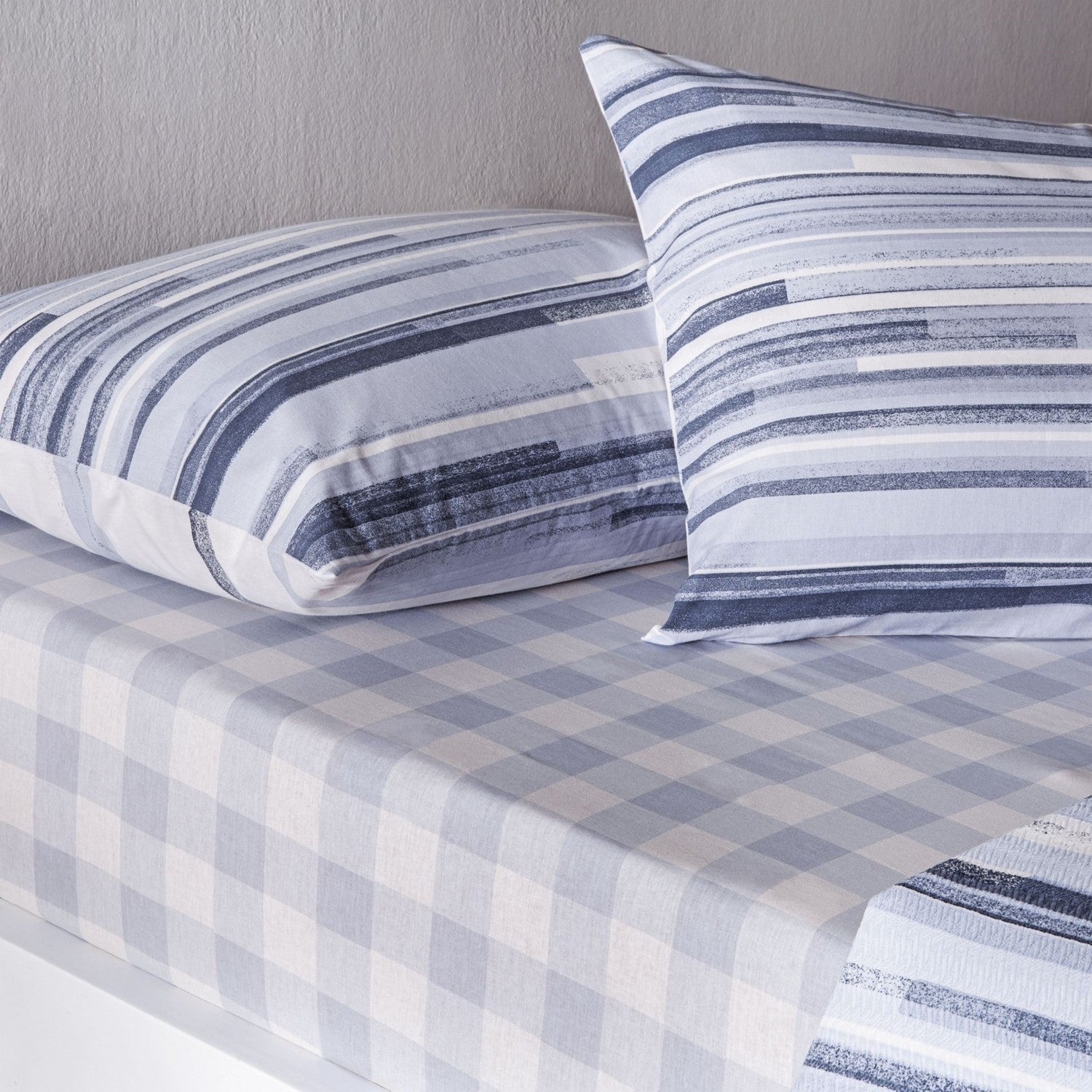 Tac Printed grid Double Pique Bedding Set Blue - MALLTURK