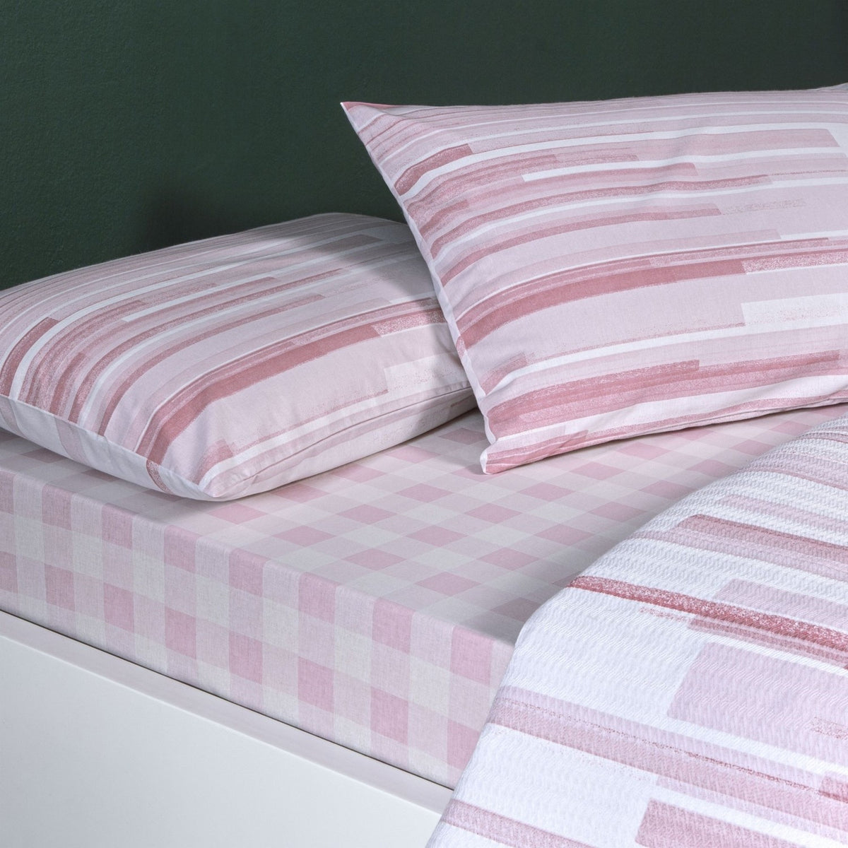 Tac Printed grid Double Pique Bedding Set Pink - MALLTURK
