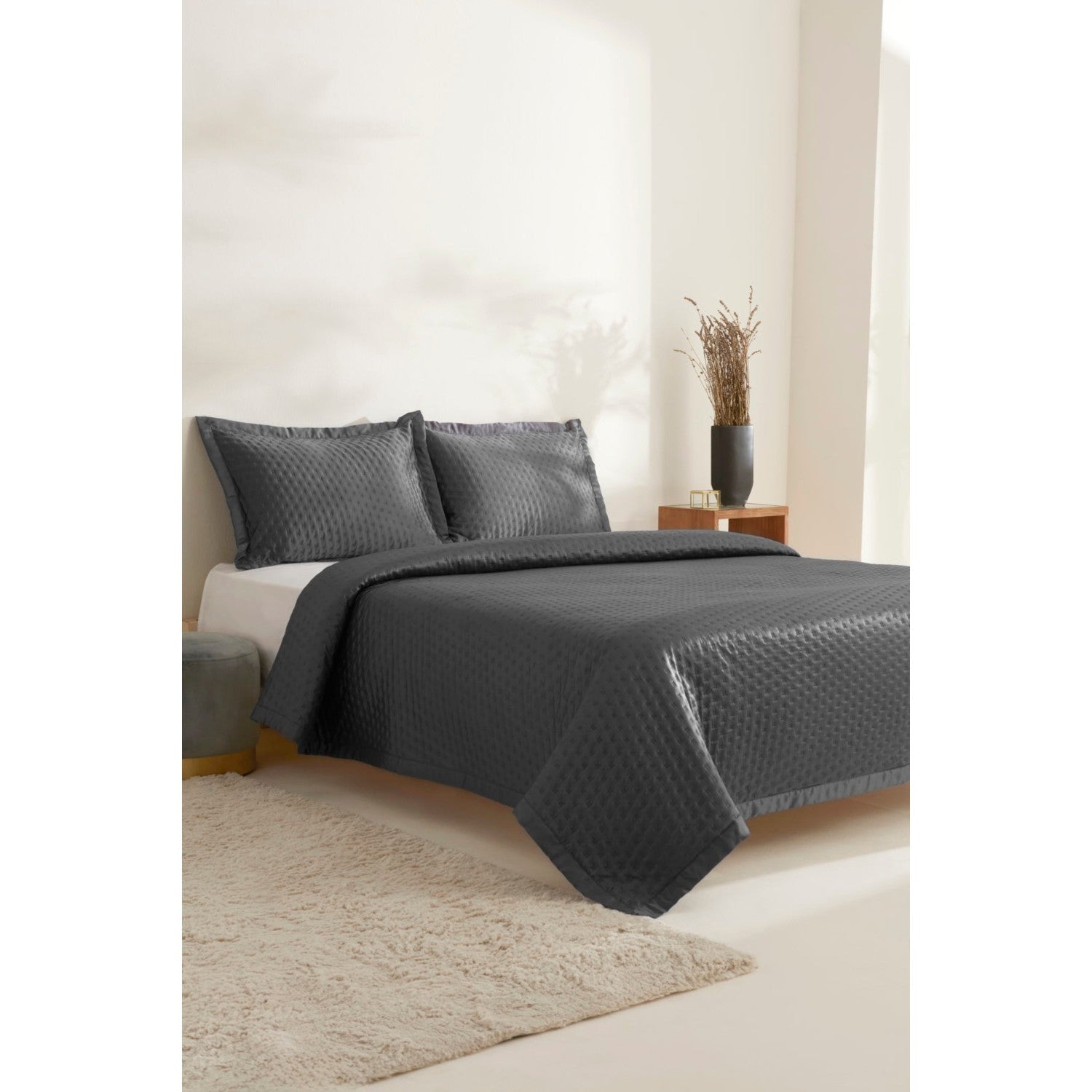 Karaca Home Alice Double Bedspread Set Anthracite - MALLTURK