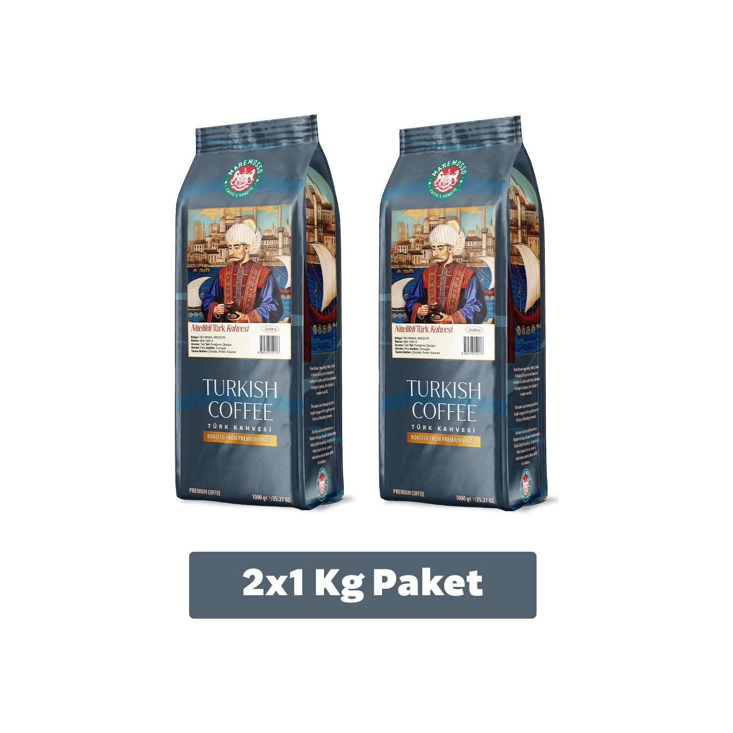 Mare Mosso Caffe ê Vendite (High Quality Turkish Coffee) 2 x 1 kg (Ground) - MALLTURK