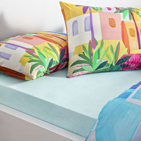 Tac Lyona Ranforce Blue Patterned Double Duvet Cover Set 200 x 220 cm - MALLTURK