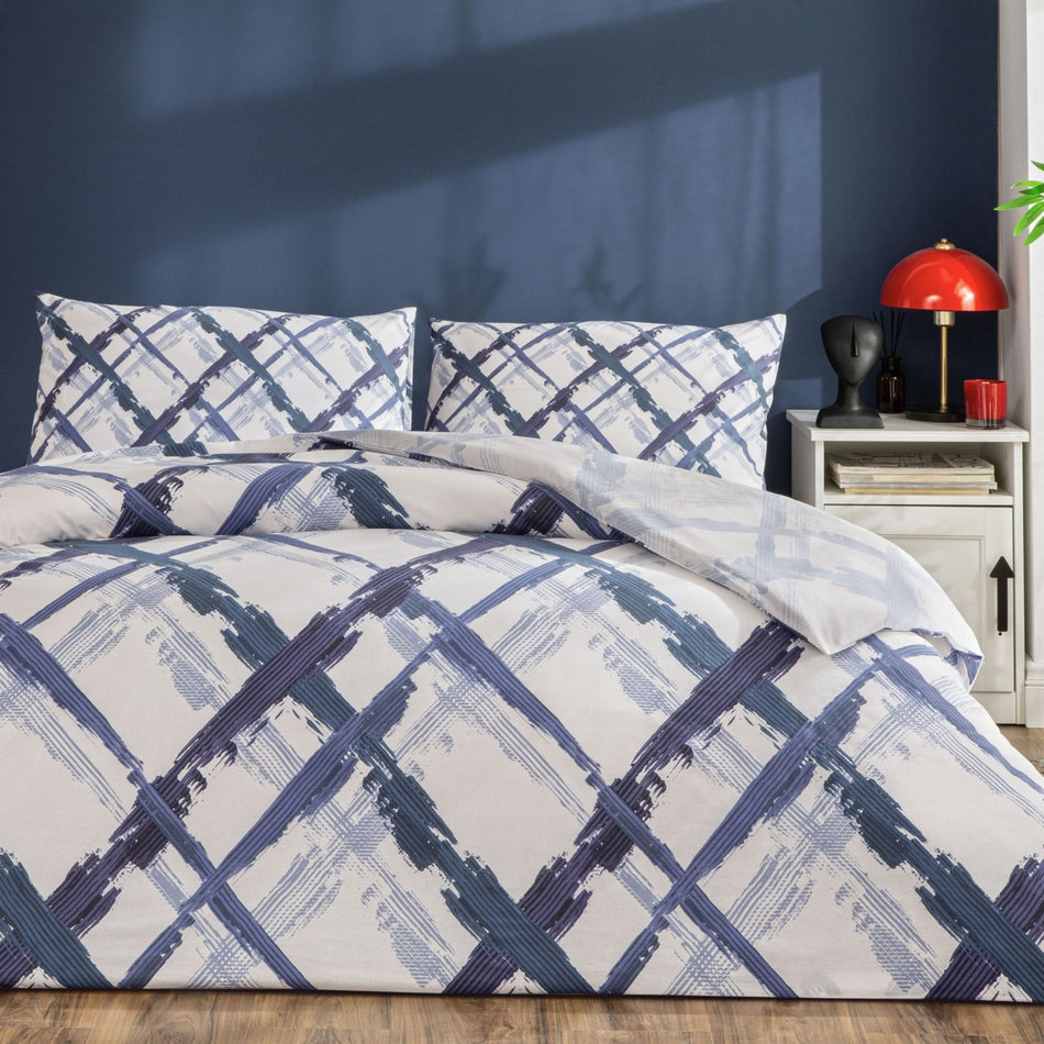Tac Briza Ranforce Single Duvet Cover Set Blue - MALLTURK