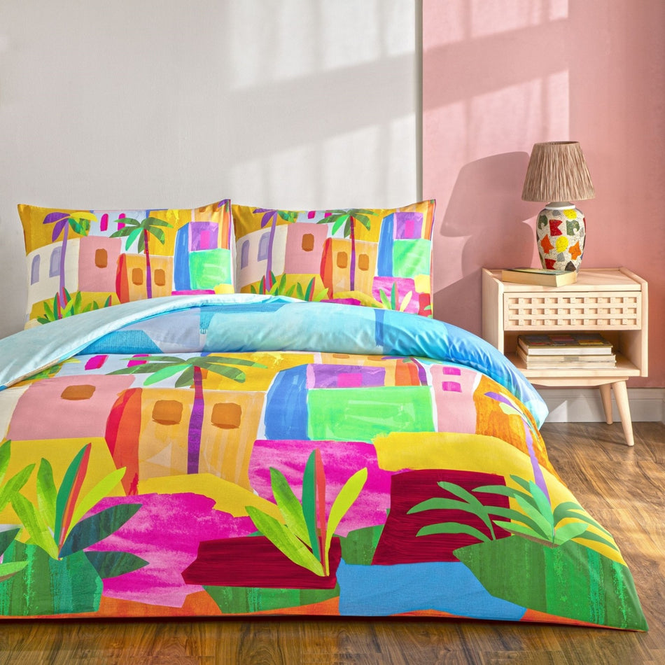 Tac Lyona Single Duvet Cover Set Blue 160 x 220 cm Patterned Cotton Kumas - MALLTURK