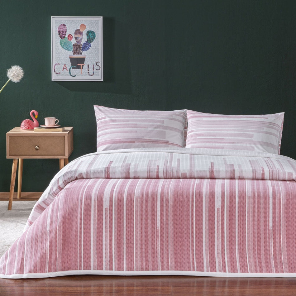 Tac Printed grid Single Pique Bedding Set Pink - MALLTURK