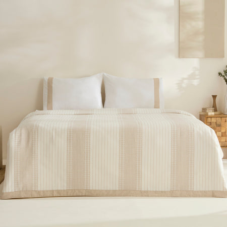 Karaca Home Rise 100% Cotton Linen Double Bed Quilted Bedding Set Beige - MALLTURK
