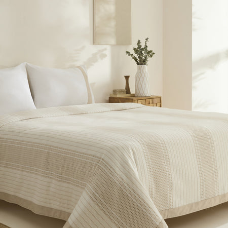 Karaca Home Rise 100% Cotton Linen Double Bed Quilted Bedding Set Beige - MALLTURK