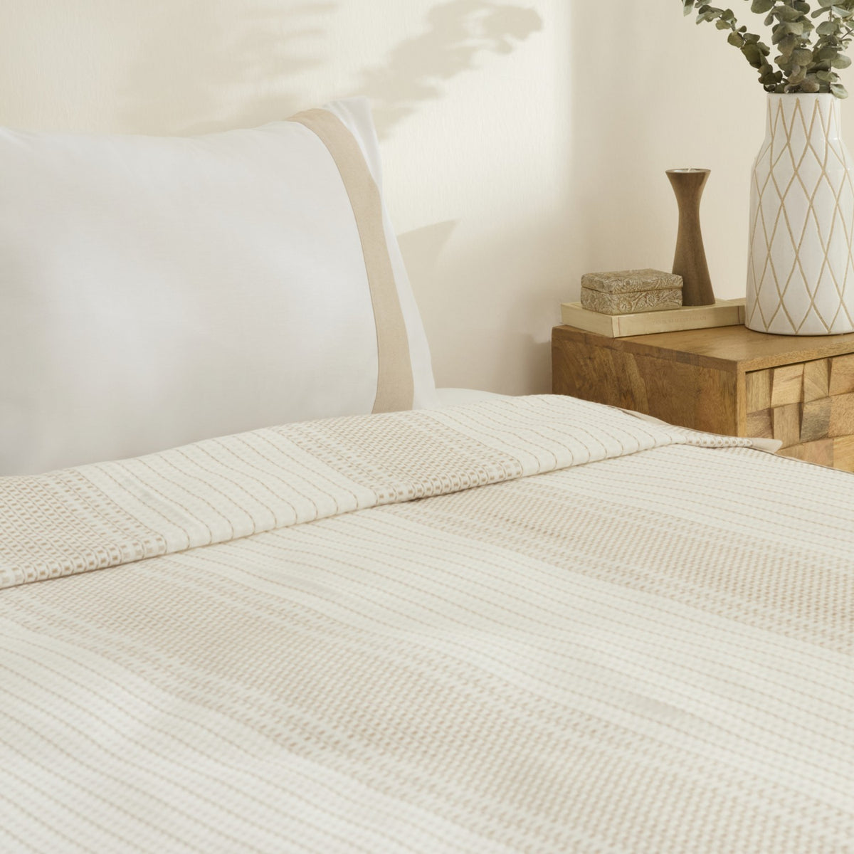 Karaca Home Rise 100% Cotton Linen Double Bed Quilted Bedding Set Beige - MALLTURK