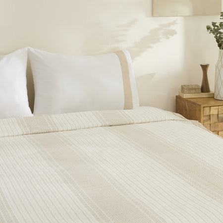 Karaca Home Rise 100% Cotton Linen Double Bed Quilted Bedding Set Beige - MALLTURK