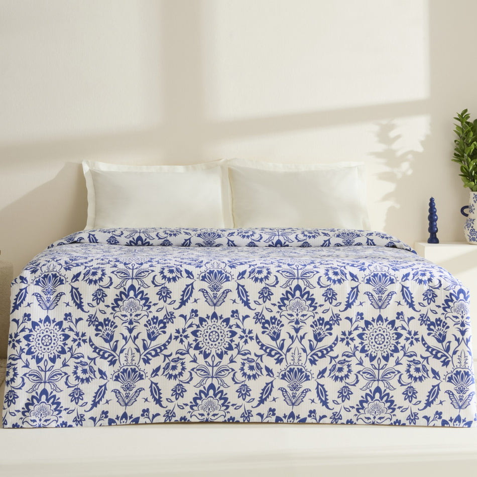 Karaca Home Sven 100% Cotton Double Single Quilted Blanket Blue - MALLTURK