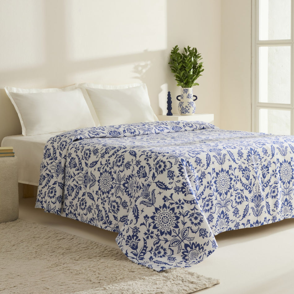 Karaca Home Sven 100% Cotton Double Single Quilted Blanket Blue - MALLTURK