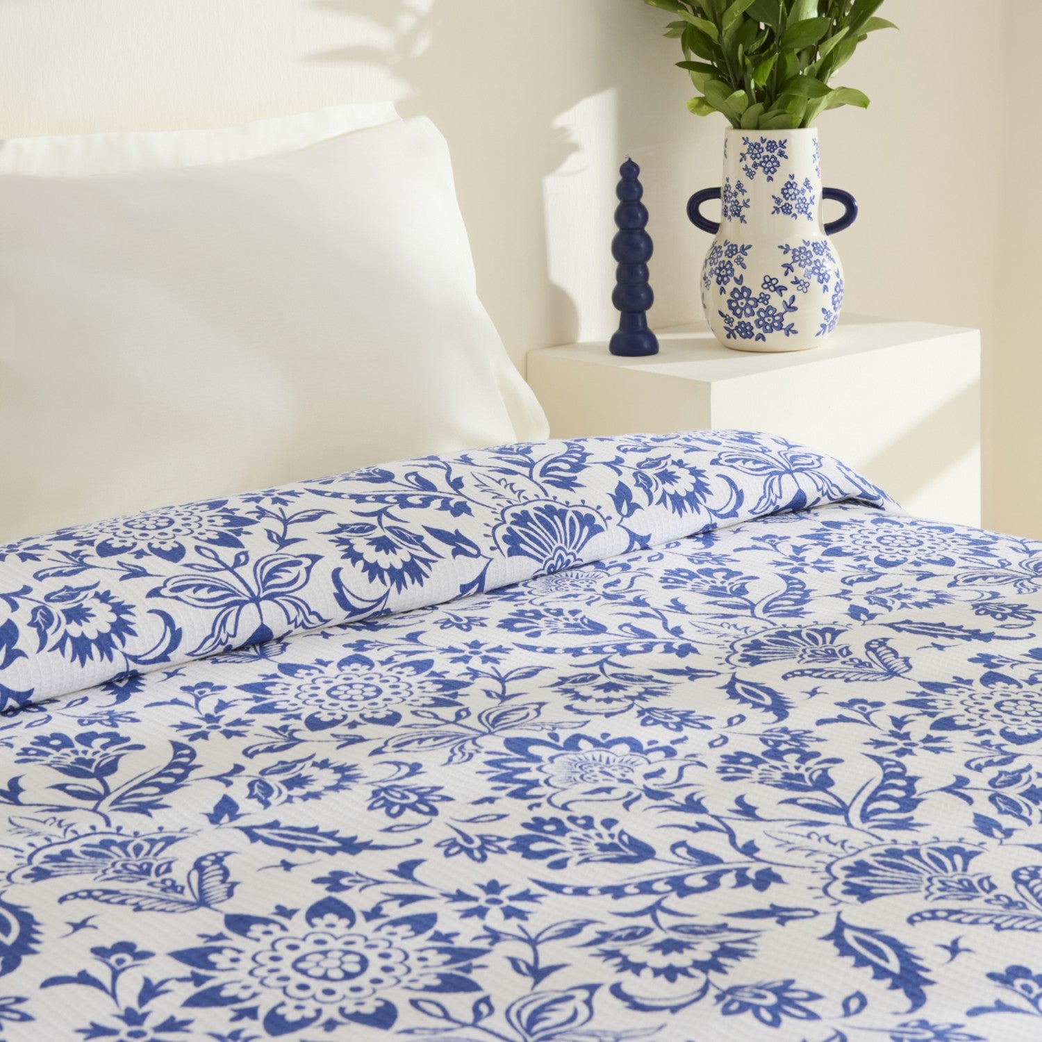 Karaca Home Sven 100% Cotton Double Single Quilted Blanket Blue - MALLTURK