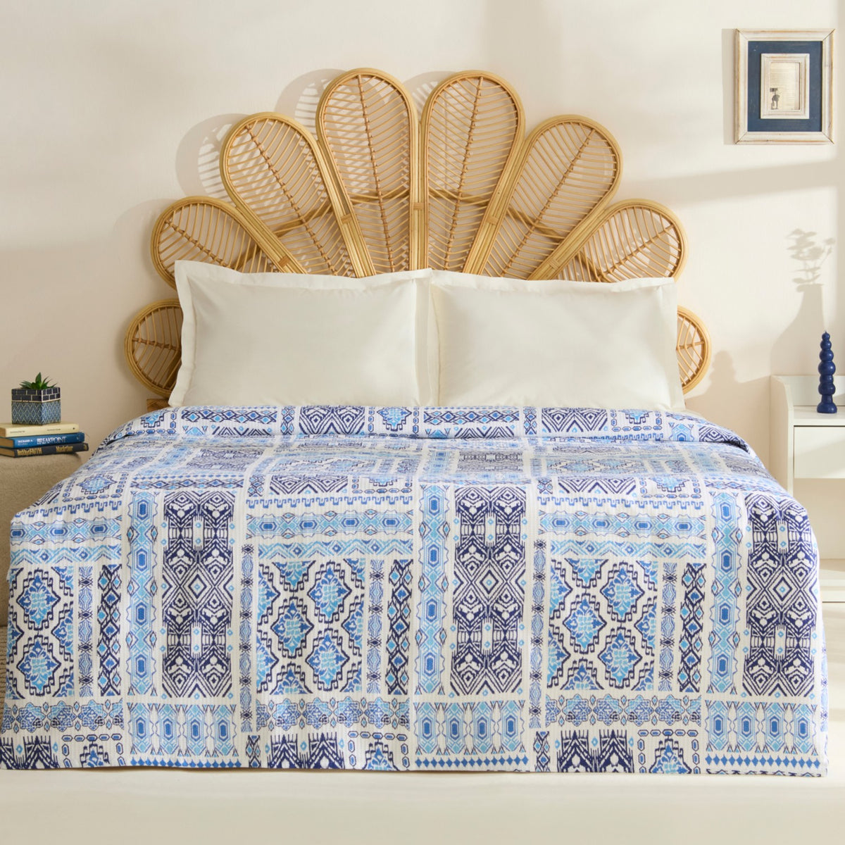 Karaca Home Lunara 100% Cotton Double Single Quilted Blanket Blue - MALLTURK
