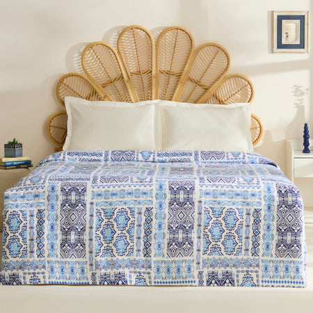Karaca Home Lunara 100% Cotton Double Single Quilted Blanket Blue - MALLTURK