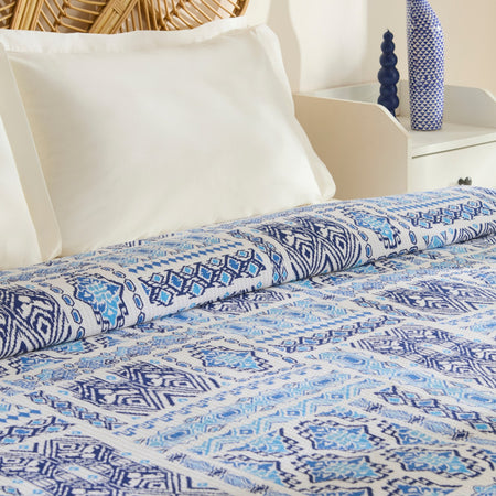 Karaca Home Lunara 100% Cotton Double Single Quilted Blanket Blue - MALLTURK