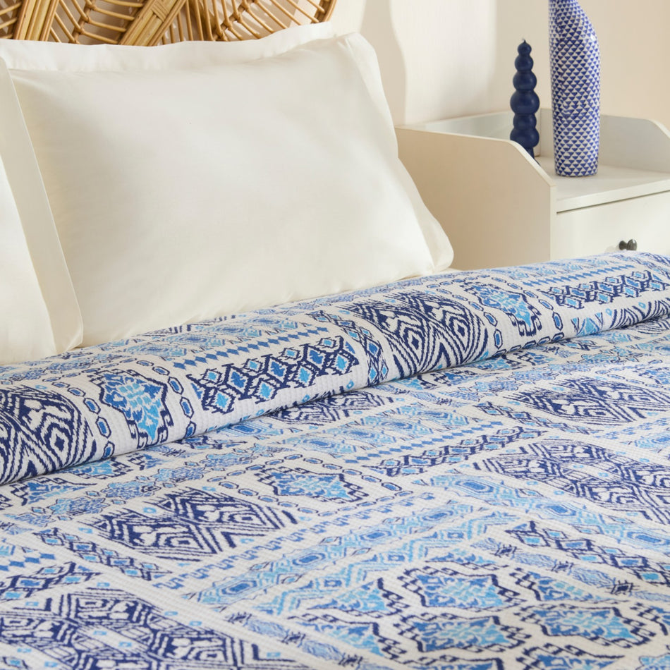 Karaca Home Lunara 100% Cotton Double Single Quilted Blanket Blue - MALLTURK