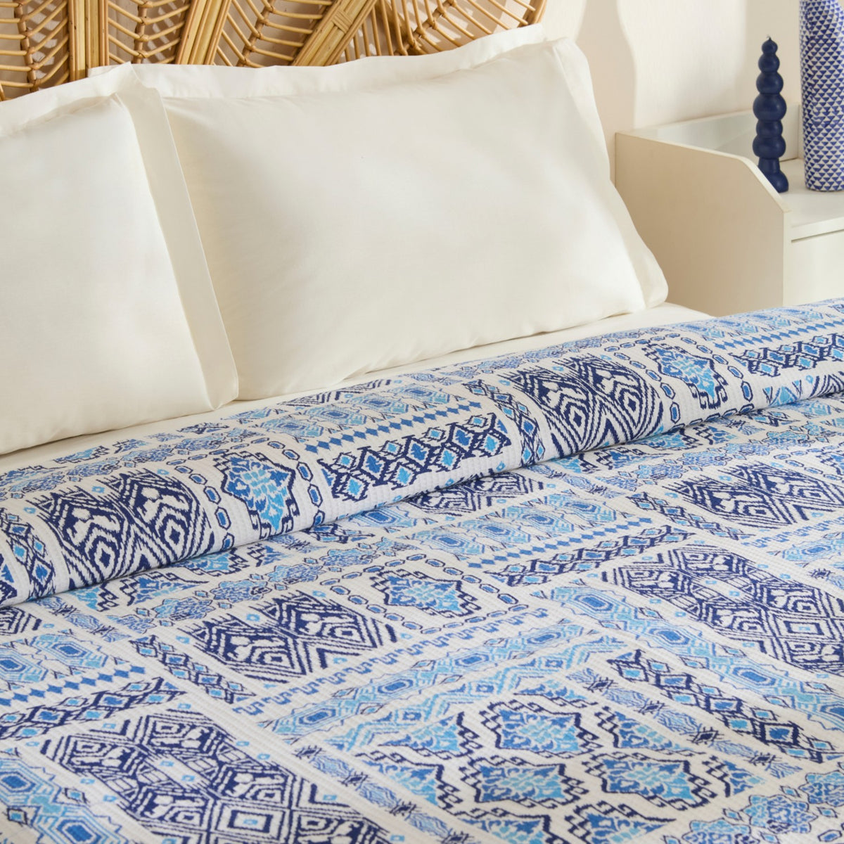 Karaca Home Lunara 100% Cotton Double Single Quilted Blanket Blue - MALLTURK