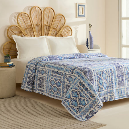 Karaca Home Lunara 100% Cotton Double Single Quilted Blanket Blue - MALLTURK