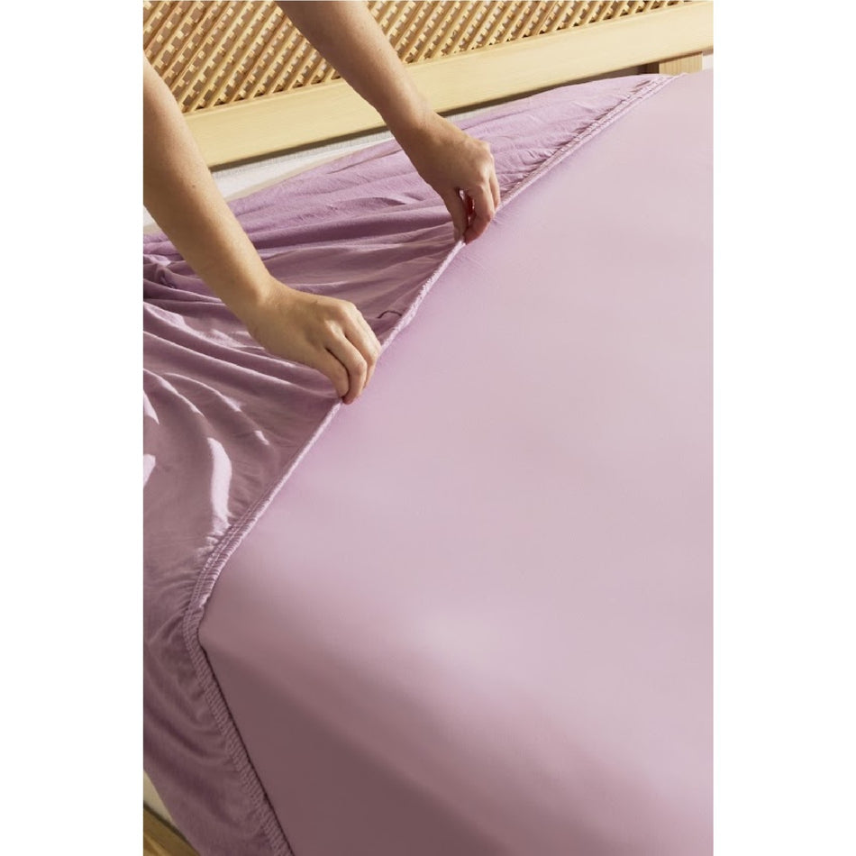 Karaca Home 100% Cotton Jersey Fitted Sheet, Single Size, Pink - MALLTURK