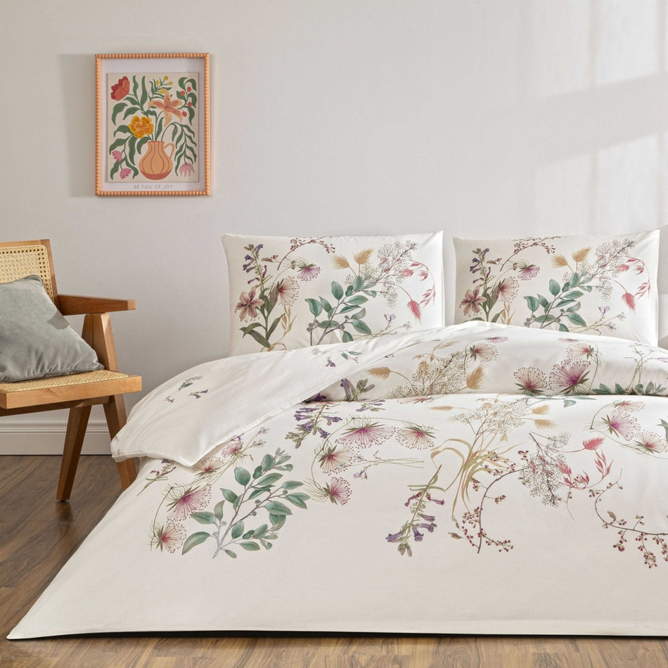 Tac Elowen Double Duvet Cover Set Green Patterned 200 x 220 cm Cotton Fabric - MALLTURK