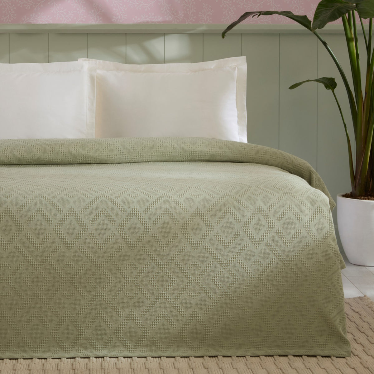 Karaca Home Mansy Double Single Quilted Bedspread, Sage - MALLTURK