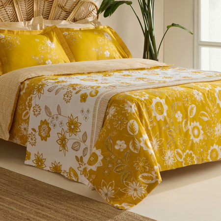 Karaca Home Vespera 100% Cotton Double Duvet Cover and Quilt Set Mustard - MALLTURK