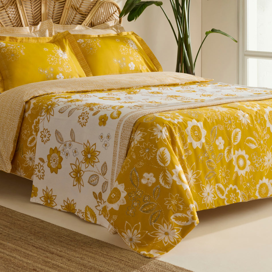 Karaca Home Vespera 100% Cotton Double Duvet Cover and Quilt Set Mustard - MALLTURK