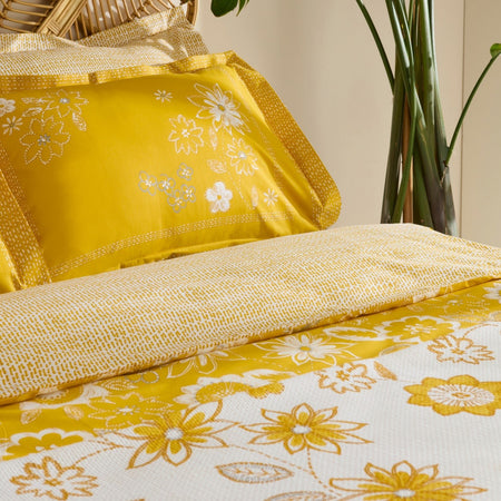 Karaca Home Vespera %100 Cotton Double Duvet Cover and Pique Set Mustard - MALLTURK