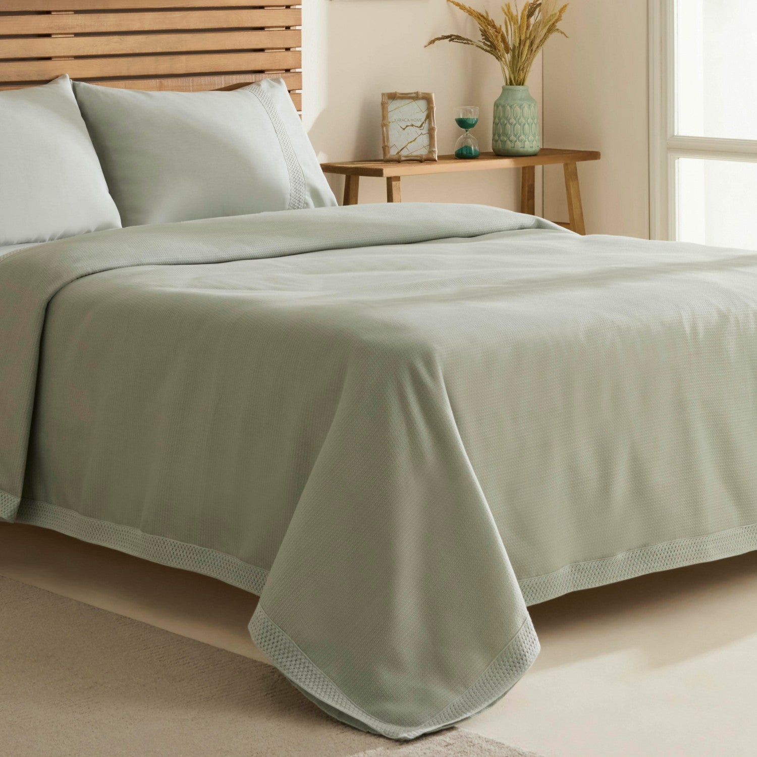 Karaca Home Maisy Bamboo Double Bed Quilt Set, Sage - MALLTURK