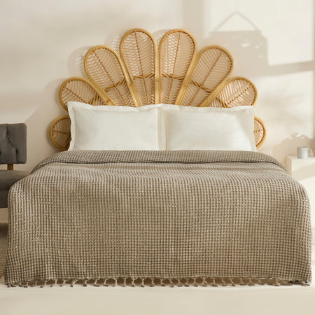 Karaca Home Mady 100% Cotton Waffle Double Single Quilted Bedspread Stone - MALLTURK