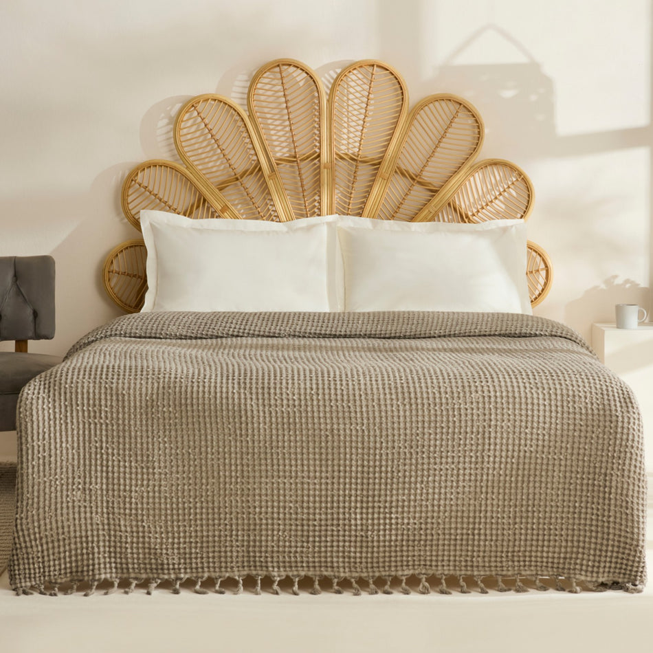 Karaca Home Mady 100% Cotton Waffle Double Single Quilted Bedspread Stone - MALLTURK