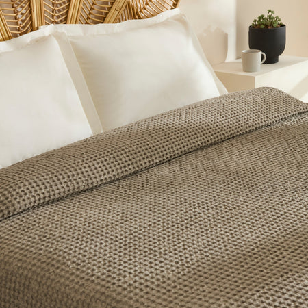 Karaca Home Mady 100% Cotton Waffle Double Single Quilted Bedspread Stone - MALLTURK