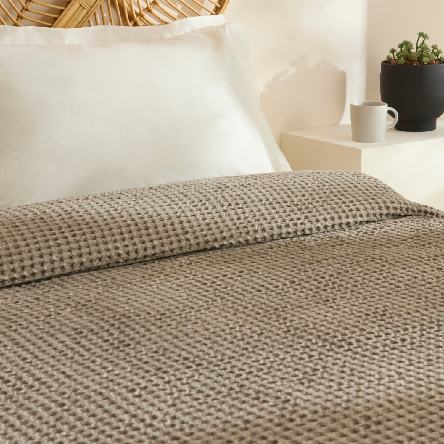 Karaca Home Mady 100% Cotton Waffle Double Single Quilted Bedspread Stone - MALLTURK