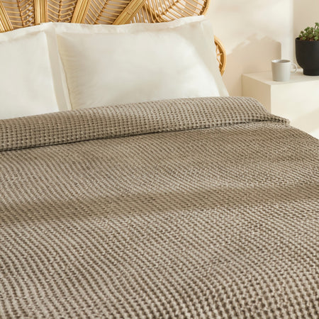 Karaca Home Mady 100% Cotton Waffle Double Single Quilted Bedspread Stone - MALLTURK