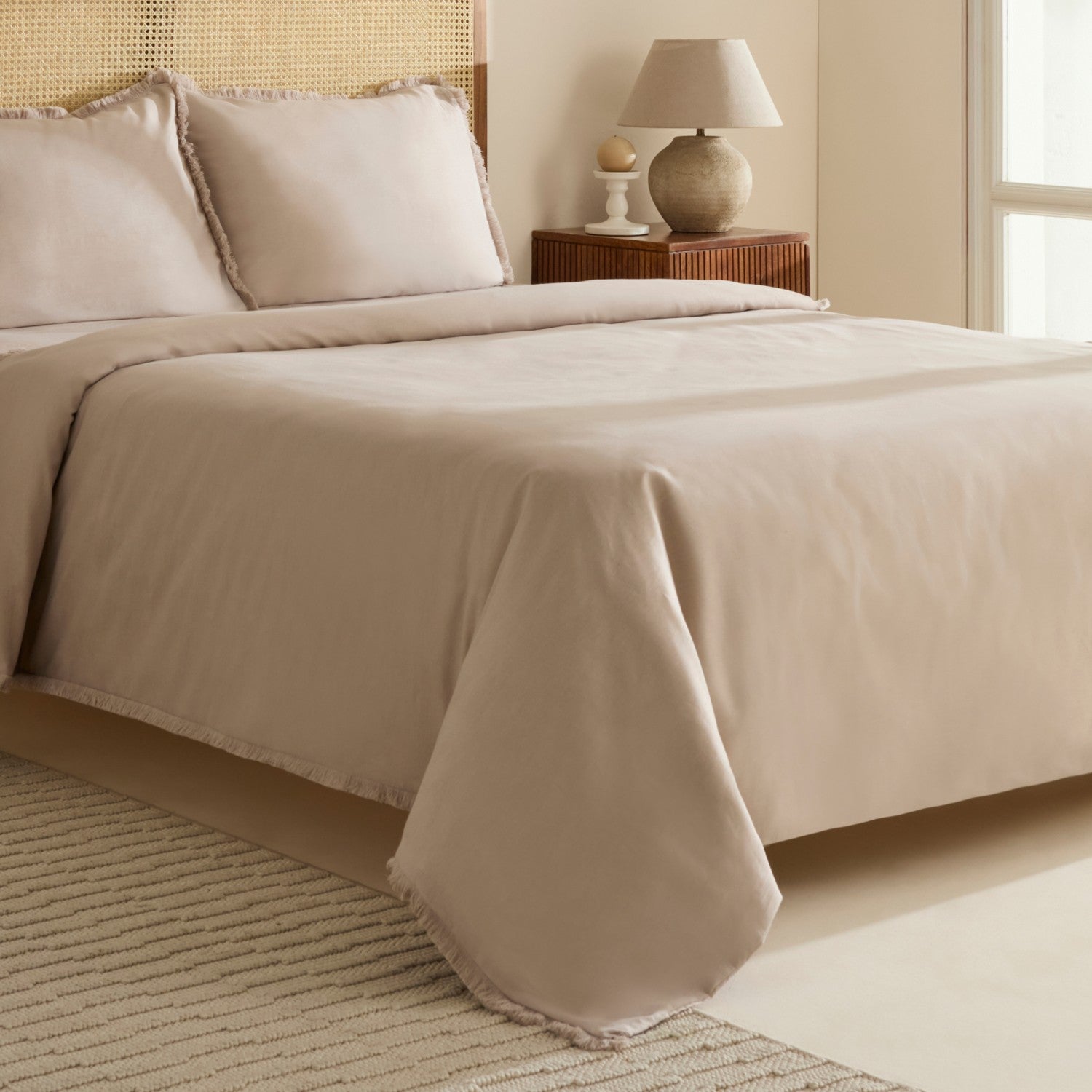Karaca Home Ella Krep %100 Cotton Puskullu Double Duvet Cover Set Beige - MALLTURK