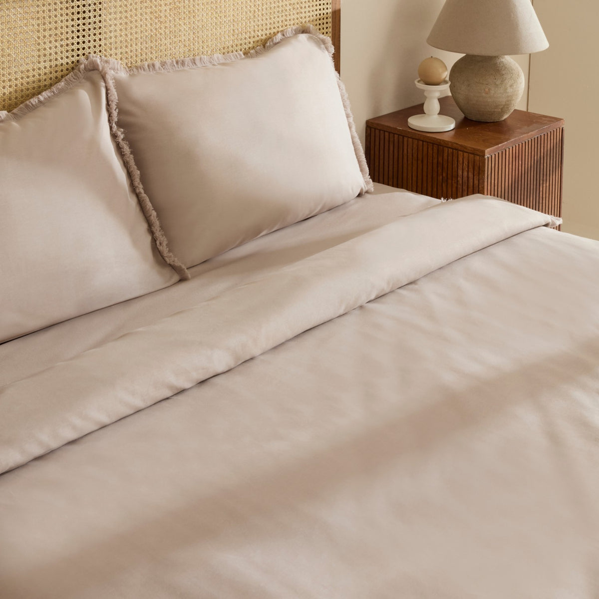 Karaca Home Ella Krep %100 Cotton Puskullu Double Duvet Cover Set Beige - MALLTURK