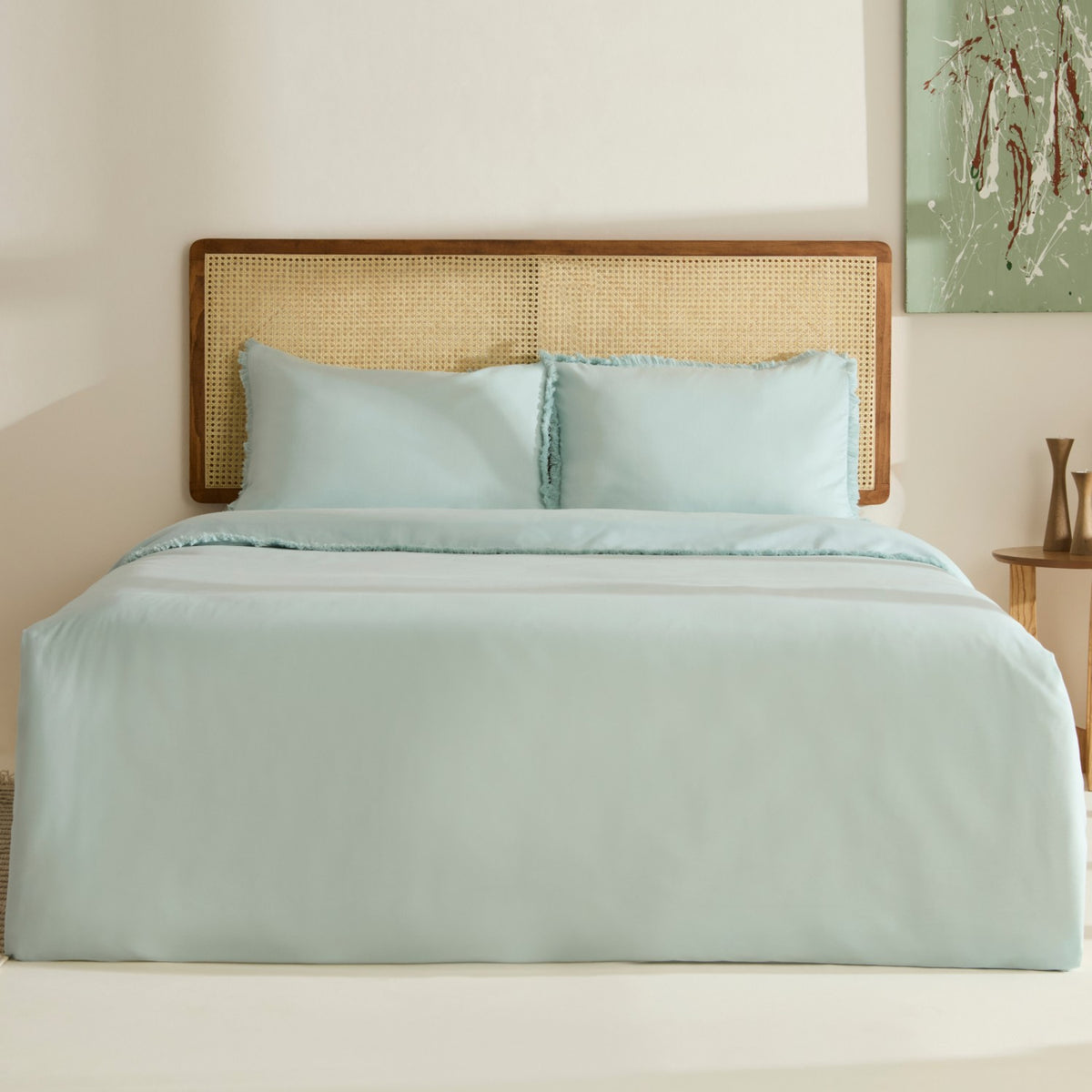 Karaca Home Ella Krep %100 Cotton Puskullu Double Duvet Cover Set Mint - MALLTURK