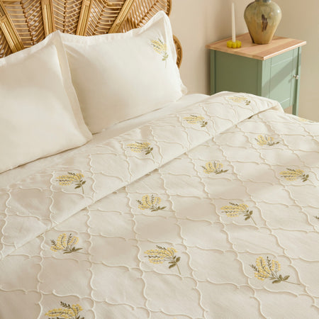 Karaca Home Shaela Floral Embroidered Double Bedspread/Quilt Set Yellow - MALLTURK