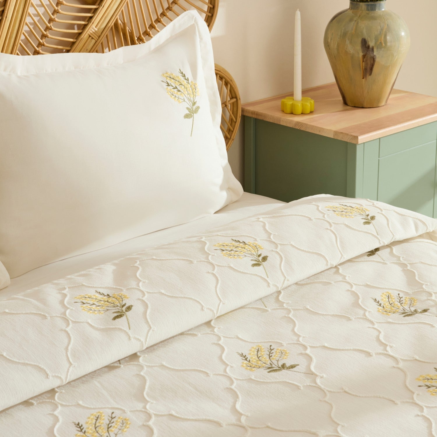 Karaca Home Shaela Floral Embroidered Double Bedspread/Quilt Set Yellow - MALLTURK